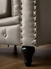 Chesterfield Armchair | Single Seater Accent Chair | Faux Bonded Leather | Foam Seat Cushion | Scroll Arms | Button Studded Back | Living Room Bedroom Conservatory |
