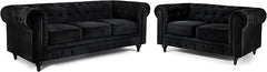 Velvet Chesterfield Sofa Set | 2 & 3 Seater Suite | Soft Plush Fabric | Foam Seat Cushions | Scroll Arms | Button Studded Back | Living Room |