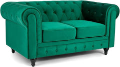 Velvet Chesterfield Sofa Set | 2 & 3 Seater Suite | Soft Plush Fabric | Foam Seat Cushions | Scroll Arms | Button Studded Back | Living Room |