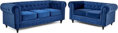 Velvet Chesterfield Sofa Set | 2 & 3 Seater Suite | Soft Plush Fabric | Foam Seat Cushions | Scroll Arms | Button Studded Back | Living Room |
