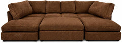 Brown - Full Back Jumbo Cord U-Shape Sofa with Footstool