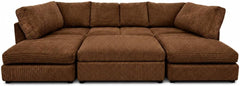 Brown - Full Back Jumbo Cord U-Shape Sofa with Footstool