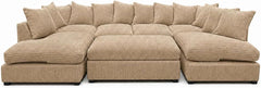 Beige - Scatter Back Jumbo Cord U-Shape Sofa with Footstool