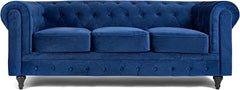 Velvet Chesterfield Sofa Set | 2 & 3 Seater Suite | Soft Plush Fabric | Foam Seat Cushions | Scroll Arms | Button Studded Back | Living Room |
