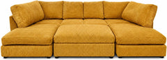 Mustard - Full Back Jumbo Cord U-Shape Sofa with Footstool