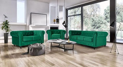 Velvet Chesterfield Sofa Suite | Armchair 2 & 3 Seater Sofa Set | Soft Plush Fabric | Foam Seat Cushions | Scroll Arms | Button Studded Back | Living Room |
