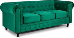 Velvet Chesterfield Sofa Set | 2 & 3 Seater Suite | Soft Plush Fabric | Foam Seat Cushions | Scroll Arms | Button Studded Back | Living Room |