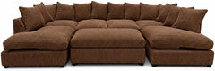 Brown - Scatter Back Jumbo Cord U-Shape Sofa with Footstool