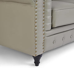 Chesterfield Sofa Suite | Armchair 2 & 3 Seater Sofa Set | Faux Bonded Leather | Foam Seat Cushions | Scroll Arms | Button Studded Back | Living Room