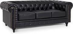 Chesterfield Sofa Set | 2 & 3 Seater Suite | Faux Bonded Leather | Foam Seat Cushions | Scroll Arms | Button Studded Back | Living Room|
