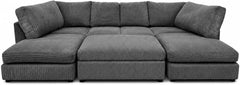 Grey - Full Back Jumbo Cord U-Shape Sofa with Footstool