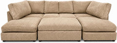 Beige - Full Back Jumbo Cord U-Shape Sofa with Footstool