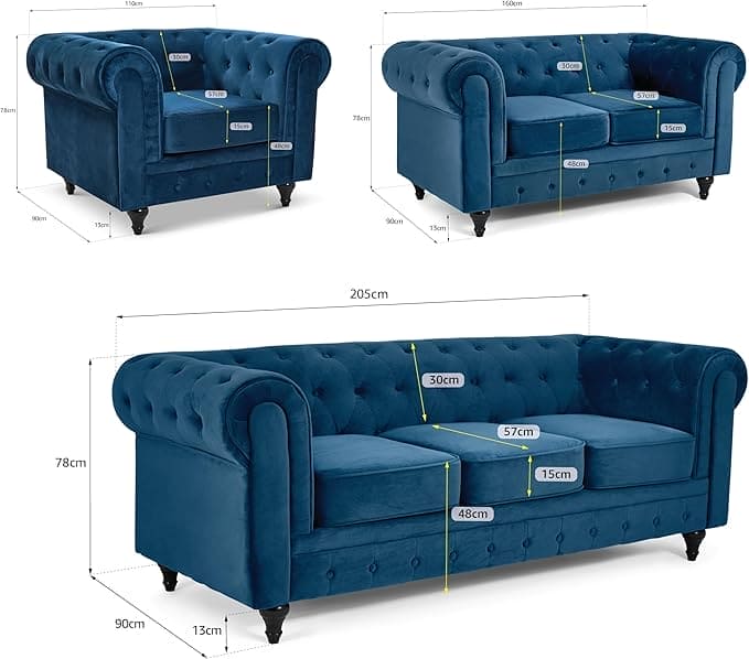 Velvet Chesterfield Sofa Suite Armchair 2 & 3 Seater | Sofa Selection UK