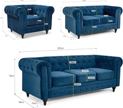 Velvet Chesterfield Sofa Suite Armchair 2 & 3 Seater | Sofa Selection UK