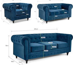 Velvet Chesterfield Sofa Suite Armchair 2 & 3 Seater | Sofa Selection UK