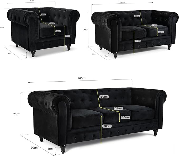 Velvet Chesterfield Sofa Suite Armchair 2 & 3 Seater | Sofa Selection UK