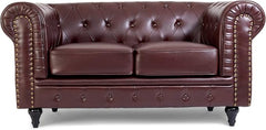 Chesterfield Sofa Set | 2 & 3 Seater Suite | Faux Bonded Leather | Foam Seat Cushions | Scroll Arms | Button Studded Back | Living Room|