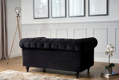 Velvet Chesterfield Sofa | 2 Seater Settee | Soft Plush Fabric | Foam Seat Cushions | Scroll Arms | Button Studded Back | Living Room Bedroom Conservatory|160x90x78cm|