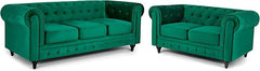 Velvet Chesterfield Sofa Set | 2 & 3 Seater Suite | Soft Plush Fabric | Foam Seat Cushions | Scroll Arms | Button Studded Back | Living Room |