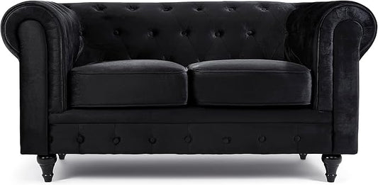 Velvet Chesterfield Sofa Set | 2 & 3 Seater Suite | Soft Plush Fabric | Foam Seat Cushions | Scroll Arms | Button Studded Back | Living Room |