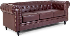 Chesterfield Sofa Set | 2 & 3 Seater Suite | Faux Bonded Leather | Foam Seat Cushions | Scroll Arms | Button Studded Back | Living Room|