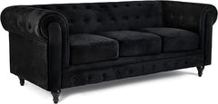 Velvet Chesterfield Sofa Set | 2 & 3 Seater Suite | Soft Plush Fabric | Foam Seat Cushions | Scroll Arms | Button Studded Back | Living Room |