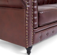 Chesterfield Sofa Suite | Armchair 2 & 3 Seater Sofa Set | Faux Bonded Leather | Foam Seat Cushions | Scroll Arms | Button Studded Back | Living Room