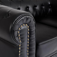 Chesterfield Sofa Suite | Armchair 2 & 3 Seater Sofa Set | Faux Bonded Leather | Foam Seat Cushions | Scroll Arms | Button Studded Back | Living Room