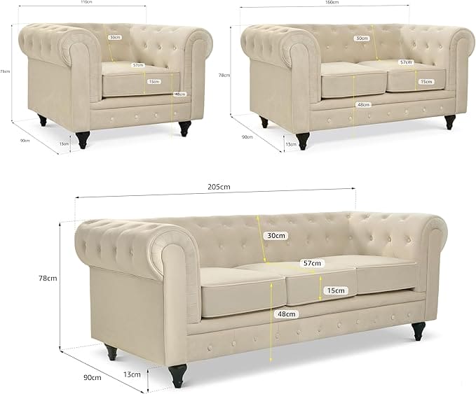 Velvet Chesterfield Sofa Suite Armchair 2 & 3 Seater | Sofa Selection UK
