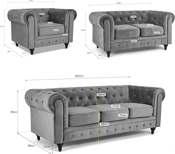 Velvet Chesterfield Sofa Suite Armchair 2 & 3 Seater | Sofa Selection UK