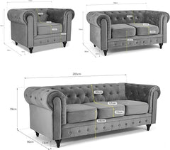 Velvet Chesterfield Sofa Suite Armchair 2 & 3 Seater | Sofa Selection UK