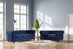 Velvet Chesterfield Sofa Set | 2 & 3 Seater Suite | Soft Plush Fabric | Foam Seat Cushions | Scroll Arms | Button Studded Back | Living Room |