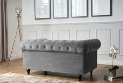 Velvet Chesterfield Sofa | 2 Seater Settee | Soft Plush Fabric | Foam Seat Cushions | Scroll Arms | Button Studded Back | Living Room Bedroom Conservatory|160x90x78cm|
