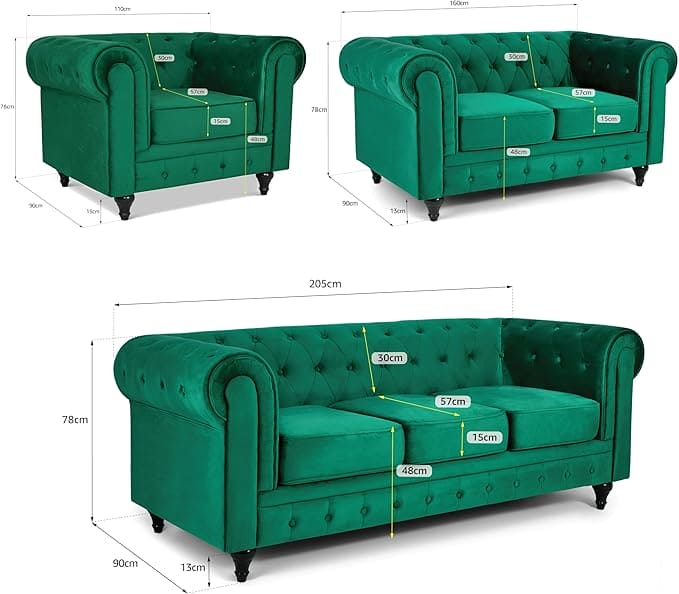 Velvet Chesterfield Sofa Suite Armchair 2 & 3 Seater | Sofa Selection UK