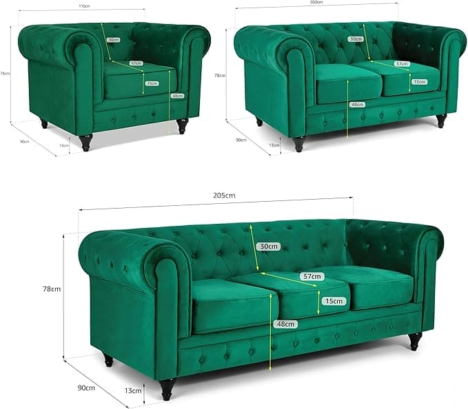 Velvet Chesterfield Sofa Suite Armchair 2 & 3 Seater | Sofa Selection UK
