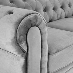 Velvet Chesterfield Sofa Set | 2 & 3 Seater Suite | Soft Plush Fabric | Foam Seat Cushions | Scroll Arms | Button Studded Back | Living Room |