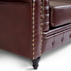 Chesterfield Sofa Set | 2 & 3 Seater Suite | Faux Bonded Leather | Foam Seat Cushions | Scroll Arms | Button Studded Back | Living Room|