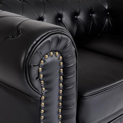 Chesterfield Sofa Set | 2 & 3 Seater Suite | Faux Bonded Leather | Foam Seat Cushions | Scroll Arms | Button Studded Back | Living Room|