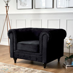 Velvet Chesterfield Armchair | Single Seater | Soft Plush Fabric | Foam Cushion | Scroll Arms | Button Back | Living Room Bedroom | 110x90x78cm