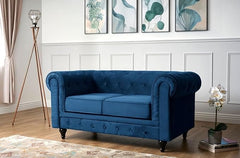 Velvet Chesterfield Sofa Suite | Armchair 2 & 3 Seater Sofa Set | Soft Plush Fabric | Foam Seat Cushions | Scroll Arms | Button Studded Back | Living Room |