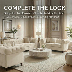 Velvet Chesterfield Sofa | 3 Seater Settee | Soft Plush Fabric | Foam Seat Cushions | Scroll Arms | Button Studded Back | Living Room Bedroom Conservatory | 205x90x78cm