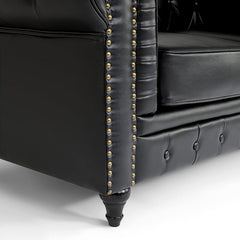 Chesterfield Sofa Set | 2 & 3 Seater Suite | Faux Bonded Leather | Foam Seat Cushions | Scroll Arms | Button Studded Back | Living Room|