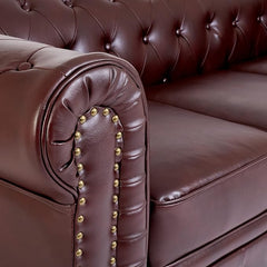 Chesterfield Sofa Set | 2 & 3 Seater Suite | Faux Bonded Leather | Foam Seat Cushions | Scroll Arms | Button Studded Back | Living Room|