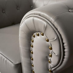 Chesterfield Sofa | 3 Seater Settee | Faux Bonded Leather | Foam Seat Cushions | Scroll Arms | Button Studded Back | Living Room Bedroom Conservatory | 205x90x78cm