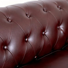 Chesterfield Sofa Set | 2 & 3 Seater Suite | Faux Bonded Leather | Foam Seat Cushions | Scroll Arms | Button Studded Back | Living Room|