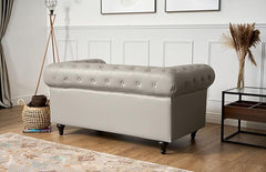 Chesterfield Sofa | 2 Seater Settee | Faux Bonded Leather | Foam Seat Cushions | Scroll Arms | Button Studded Back | Living Room Bedroom Conservatory | 160x90x78cm