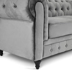 Velvet Chesterfield Sofa | 2 Seater Settee | Soft Plush Fabric | Foam Seat Cushions | Scroll Arms | Button Studded Back | Living Room Bedroom Conservatory|160x90x78cm|