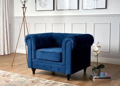 Velvet Chesterfield Sofa Suite | Armchair 2 & 3 Seater Sofa Set | Soft Plush Fabric | Foam Seat Cushions | Scroll Arms | Button Studded Back | Living Room |