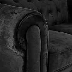 Velvet Chesterfield Sofa Suite | Armchair 2 & 3 Seater Sofa Set | Soft Plush Fabric | Foam Seat Cushions | Scroll Arms | Button Studded Back | Living Room |