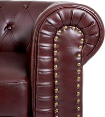 Chesterfield Sofa Suite | Armchair 2 & 3 Seater Sofa Set | Faux Bonded Leather | Foam Seat Cushions | Scroll Arms | Button Studded Back | Living Room
